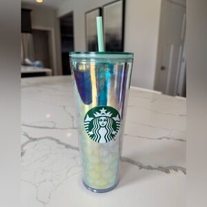 Starbucks Iridescent Green Logo Travel Tumbler with Mint Straw